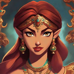 An exquisite digital art image of a girl with brown hair, bearing a striking resemblance to Urbosa from the Legend of Zelda