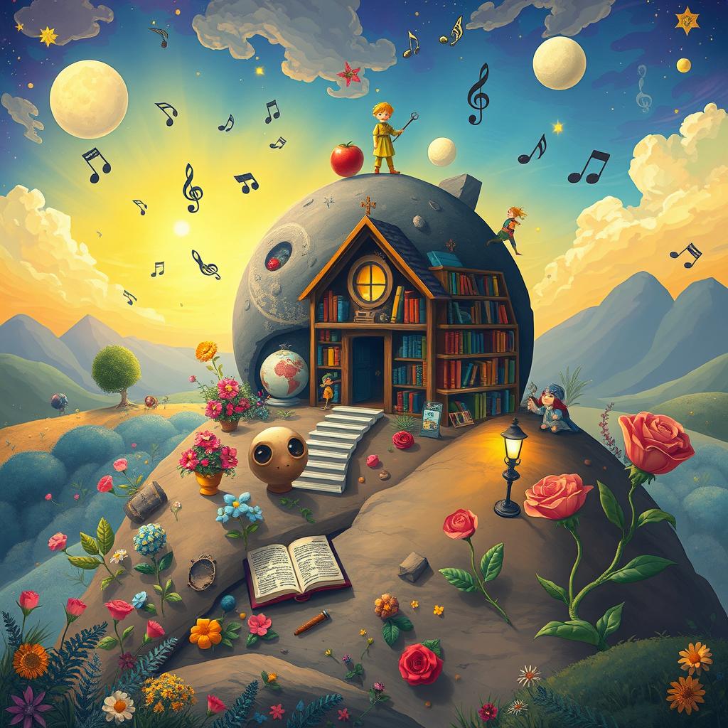 A whimsical depiction of Planet B612, the home of the Little Prince