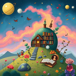 A whimsical depiction of Planet B612, the home of the Little Prince