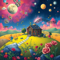 A whimsical depiction of Planet B612, the home of the Little Prince