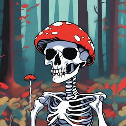 A high-quality digital art image featuring a skeleton with a mushroom for a head