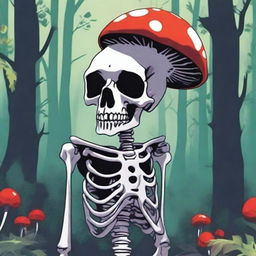 A high-quality digital art image featuring a skeleton with a mushroom for a head