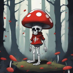 A high-quality digital art image featuring a whimsical character, a mushroom with a skeleton body