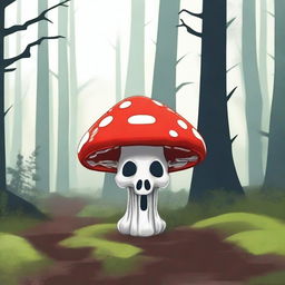 This is a high-quality digital art image that presents a unique and whimsical character, a mushroom with a skeleton body but no skull