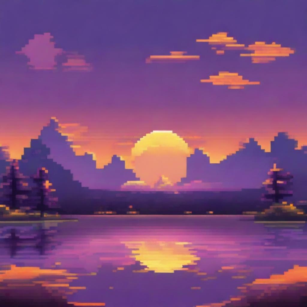 A high-quality pixel art representation of a sunset