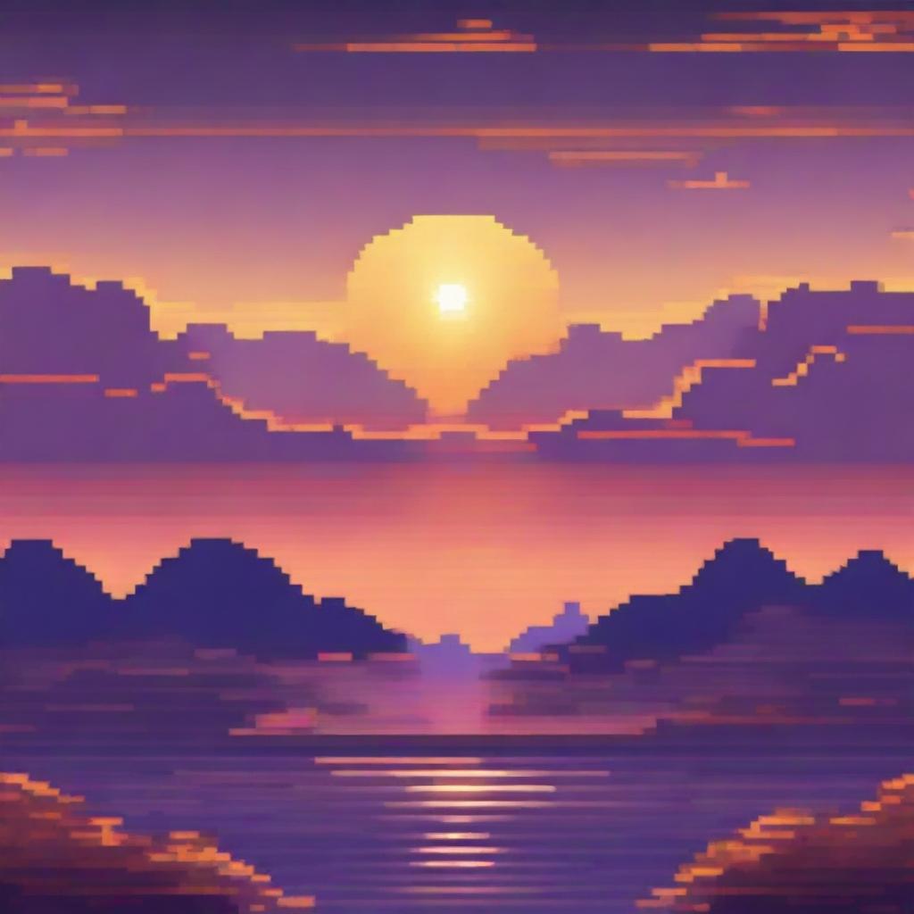 A high-quality pixel art representation of a sunset