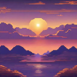 A high-quality pixel art representation of a sunset