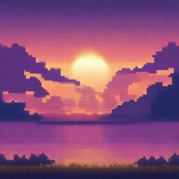 A high-quality pixel art representation of a sunset