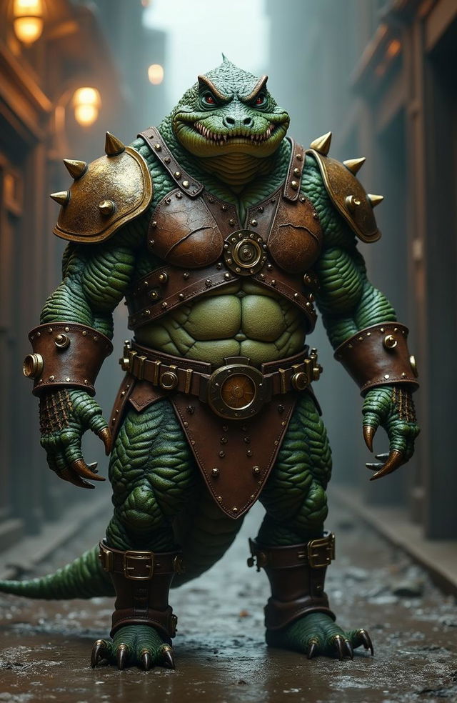 A steampunk interpretation of Killer Croc, featuring a rugged and formidable design