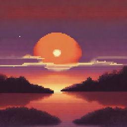 A captivating pixel art image of an orange sunset