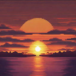 A captivating pixel art image of an orange sunset