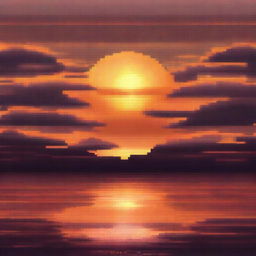 A captivating pixel art image of an orange sunset