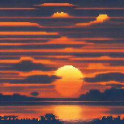 A captivating pixel art image of an orange sunset