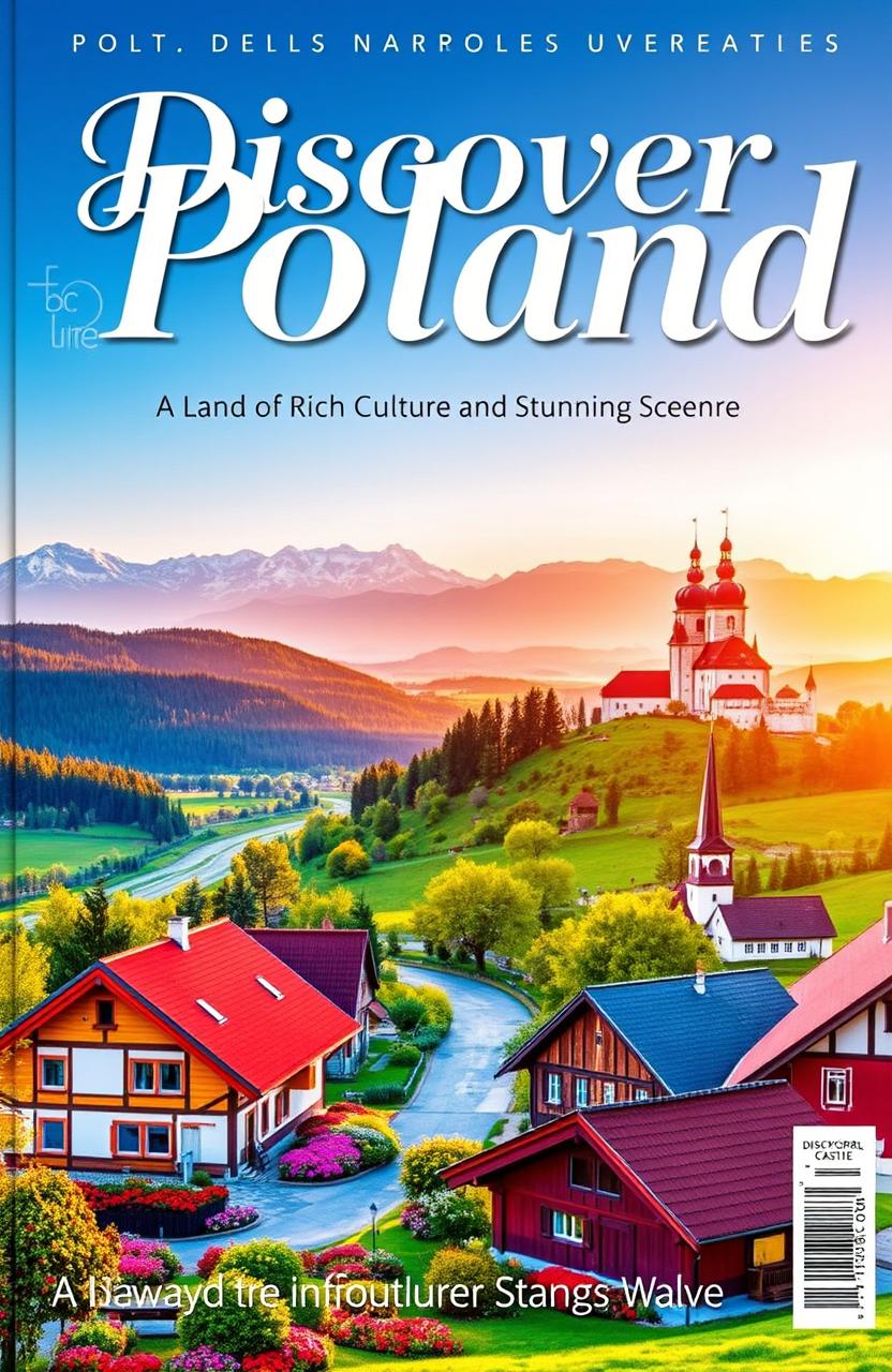 A vibrant and eye-catching magazine cover for 'Discover Poland: A Land of Rich Culture and Stunning Scenery'