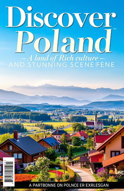A vibrant and eye-catching magazine cover for 'Discover Poland: A Land of Rich Culture and Stunning Scenery'