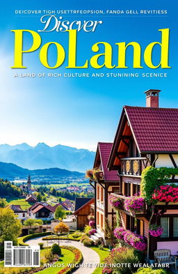 A vibrant and eye-catching magazine cover for 'Discover Poland: A Land of Rich Culture and Stunning Scenery'