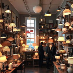 A charming wall lamp shop filled with an eclectic array of stylish lamps in various designs and sizes