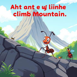 A cartoon story featuring an ant determined to climb a mountain