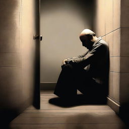 This compelling digital art piece displays a man in solitary confinement experiencing a breakdown