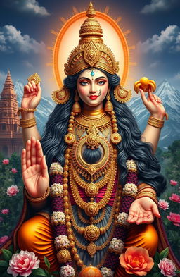 A majestic depiction of a Hindu god, featuring intricate details and vibrant colors