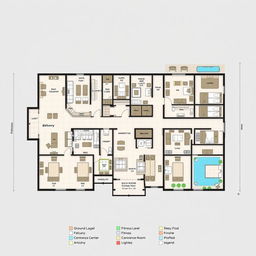 A detailed floor plan of a modern hotel, featuring multiple levels