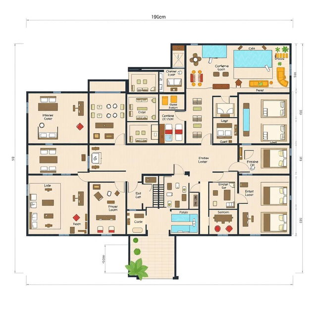 A detailed floor plan of a modern hotel, featuring multiple levels