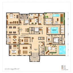 A detailed floor plan of a modern hotel, featuring multiple levels