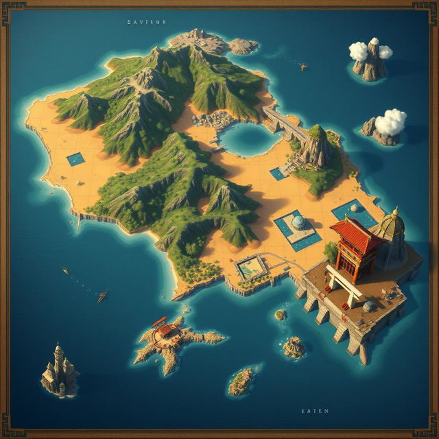 A detailed fantasy map for a Dungeons and Dragons setting, showcasing one large continent surrounded by sea