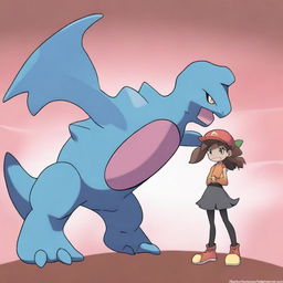 An energetic digital art image portrays a unique Pokemon named Thrashnado, a fighting type, along with its trainer, Haylee