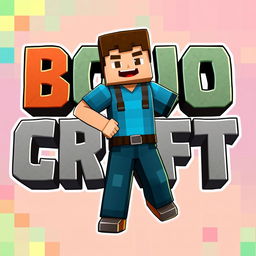 A Minecraft character confidently posing with one hand on his waist, smiling cheerfully in the center of a vibrant banner