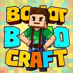 A Minecraft character confidently posing with one hand on his waist, smiling cheerfully in the center of a vibrant banner