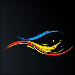 A striking black background featuring a simple wave design, showcasing a harmonious blend of colors from three sketch pans: vibrant red, deep blue, and bright yellow, accompanied by fresh green accents