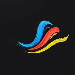 A striking black background featuring a simple wave design, showcasing a harmonious blend of colors from three sketch pans: vibrant red, deep blue, and bright yellow, accompanied by fresh green accents