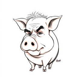A caricature of a pig with facial features resembling Benjamin Netanyahu, including his distinct hairstyle and frowning expression, depicted in a humorous and exaggerated manner
