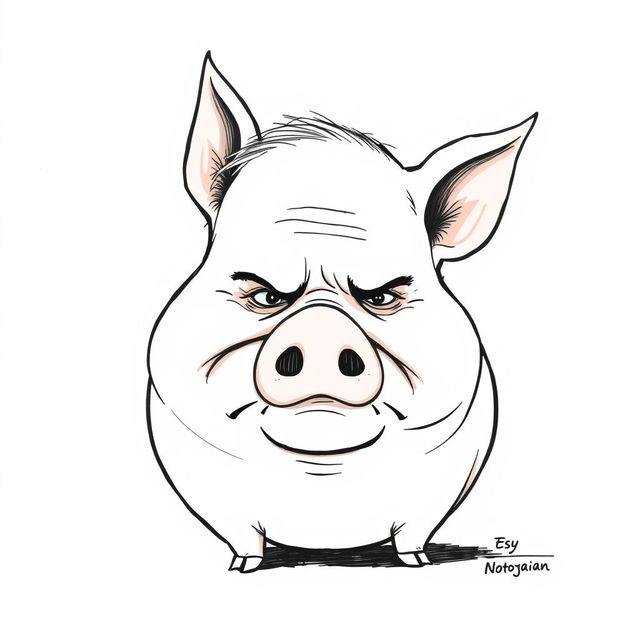 A caricature of a pig with facial features resembling Benjamin Netanyahu, including his distinct hairstyle and frowning expression, depicted in a humorous and exaggerated manner