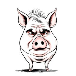 A caricature of a pig with facial features resembling Benjamin Netanyahu, including his distinct hairstyle and frowning expression, depicted in a humorous and exaggerated manner
