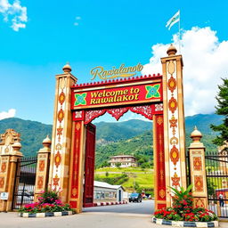 A beautifully designed entry gate that welcomes visitors to Rawalakot, adorned with traditional motifs and bright colors