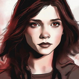 A high-quality digital art image captures a 16-year-old girl, the daughter of Sam Winchester and Ruby (portrayed by Genevieve)