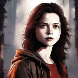 A high-quality digital art image captures a 16-year-old girl, the daughter of Sam Winchester and Ruby (portrayed by Genevieve)