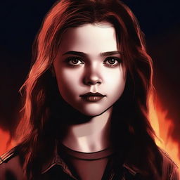 A high-quality digital art image captures a 16-year-old girl, the daughter of Sam Winchester and Ruby (portrayed by Genevieve)