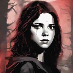 A compelling digital art image features a 16-year-old girl, the daughter of Sam Winchester and Ruby (Genevieve's portrayal)