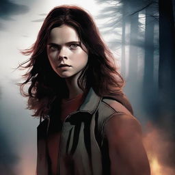 A compelling digital art image features a 16-year-old girl, the daughter of Sam Winchester and Ruby (Genevieve's portrayal)