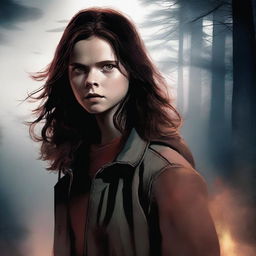 A compelling digital art image features a 16-year-old girl, the daughter of Sam Winchester and Ruby (Genevieve's portrayal)