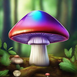 A vivid and high-quality digital art piece featuring a mushroom with a large, bulbous cap that resembles a head