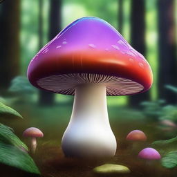 A vivid and high-quality digital art piece featuring a mushroom with a large, bulbous cap that resembles a head