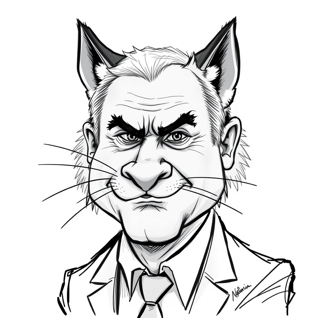 A caricature featuring a predatory animal, such as a wolf or a panther, with a face that resembles Benjamin Netanyahu