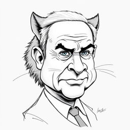 A caricature featuring a predatory animal, such as a wolf or a panther, with a face that resembles Benjamin Netanyahu