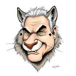 A caricature featuring a predatory animal, such as a wolf or a panther, with a face that resembles Benjamin Netanyahu