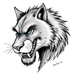 A caricature featuring a predatory animal, such as a wolf or a panther, with a face that resembles Benjamin Netanyahu