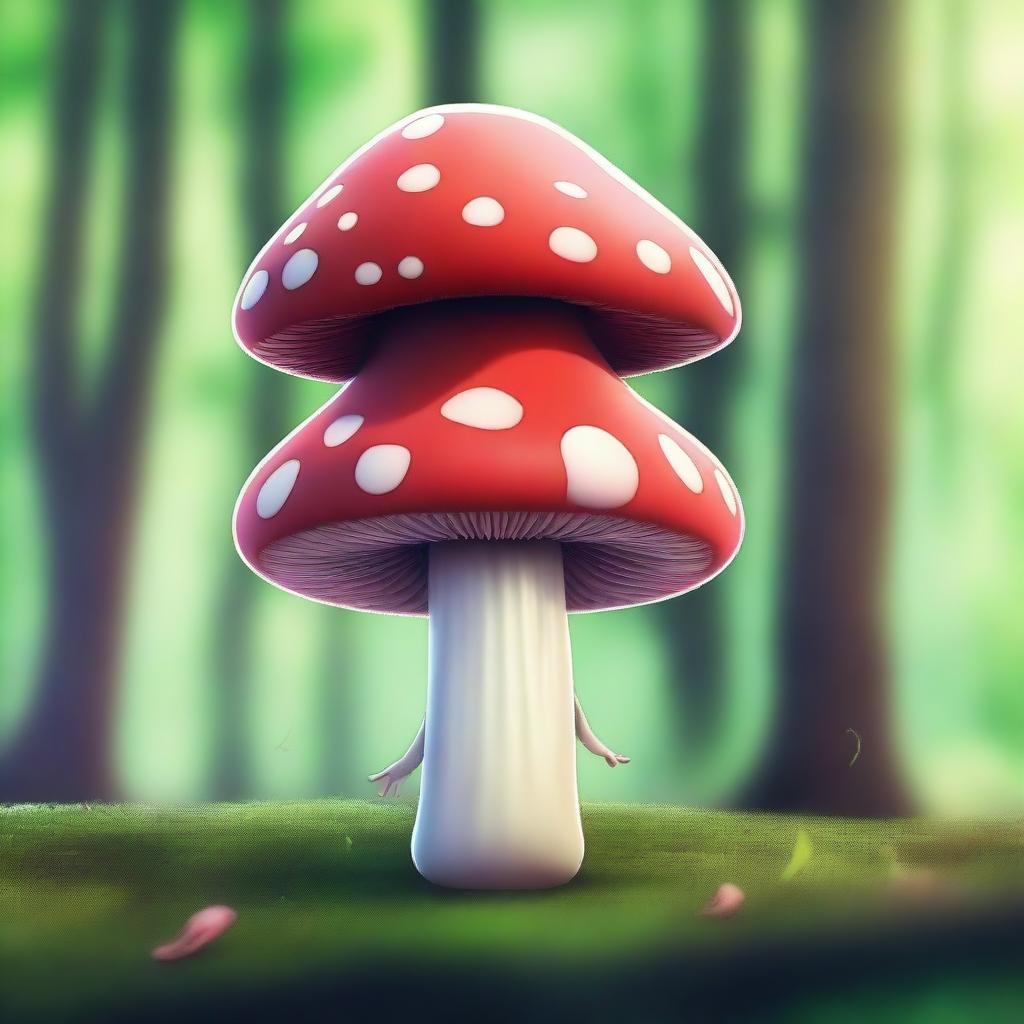 A whimsical and captivating digital art image of a mushroom character with a body